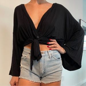 FREE PEOPLE flare sleeve low cut blouse